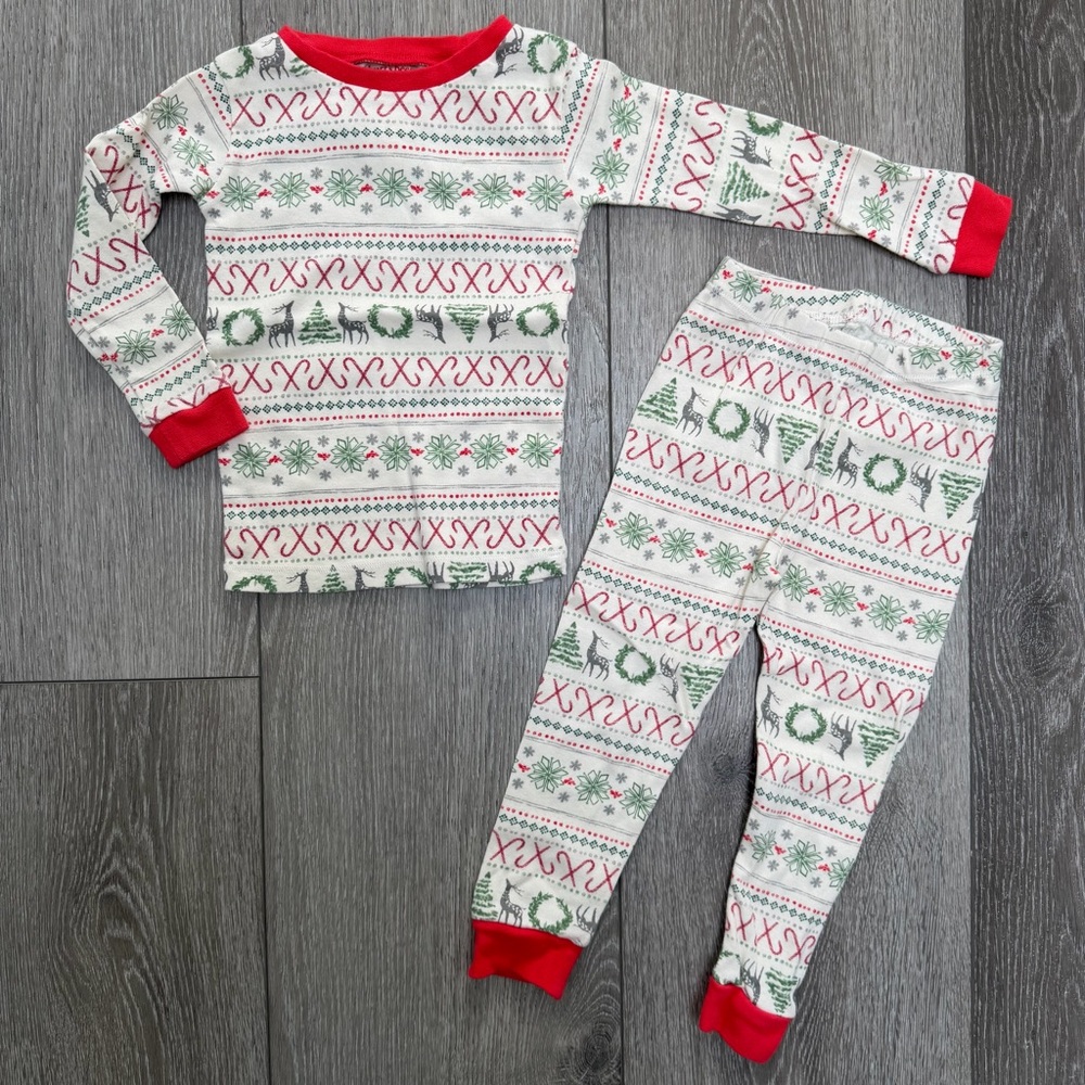 BURTS BEES KIDS 2PC SNUG FIT LONG SLEEVE AND PANTS PJ SET FAIR ISLE CHRISTMAS 2T